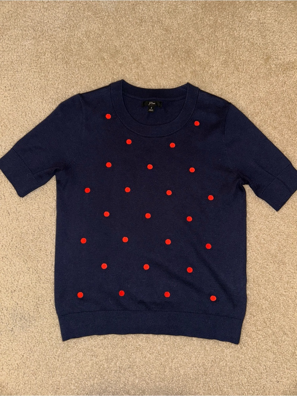 J. Crew Navy Short Sleeve Polka Dot Sweater